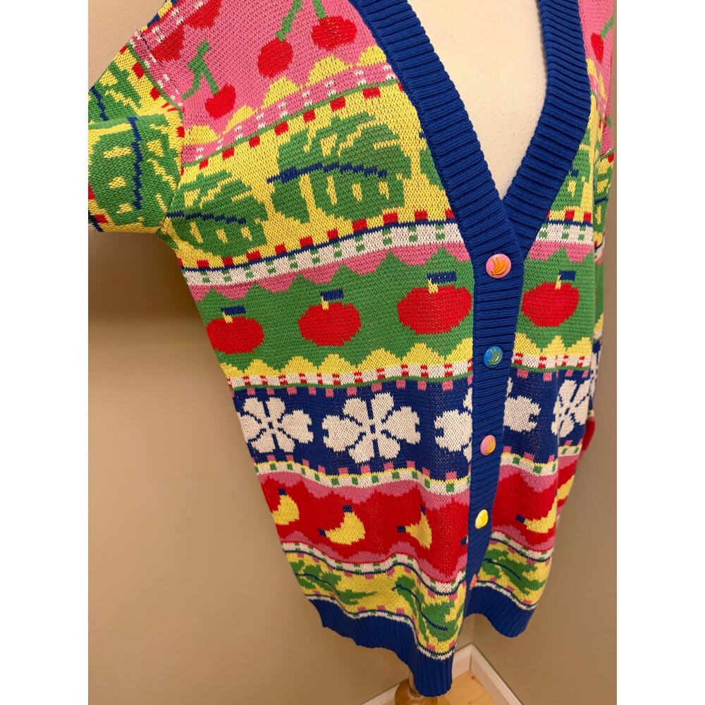 NWT FARM Rio Sweet Orchad Knit Cardigan Apples Bananas Colorful Sz S Oversized - Picture 3 of 10